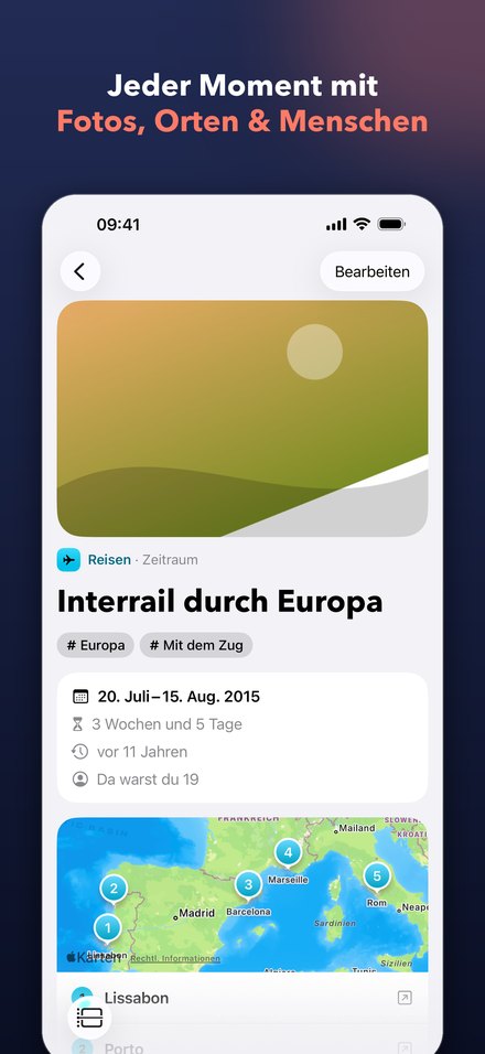 Jeder Moment mit Fotos, Orten und Menschen