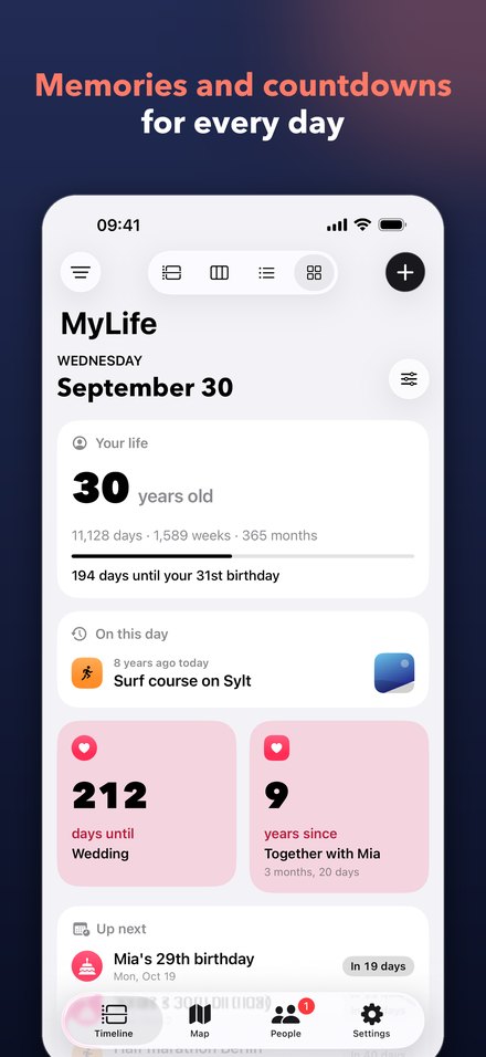 Memories and countdowns for every day
